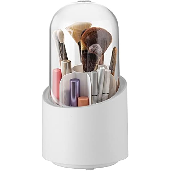 OWAYOTO Makeup Brush Holder with Lid, Rotatable Clear Acrylic Makeup Brush Organiser Cup 24cm Height, Makeup Container Storage - Image 1